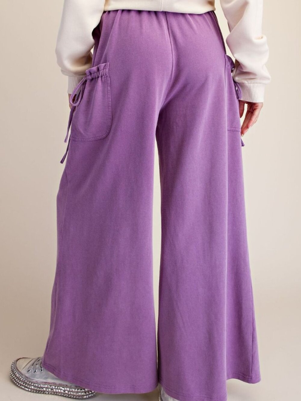 NEW IN! - E47 Easel Purple Taro Mineral Washed Terry Knit Pants Regular & Plus - Picture 4 of 4